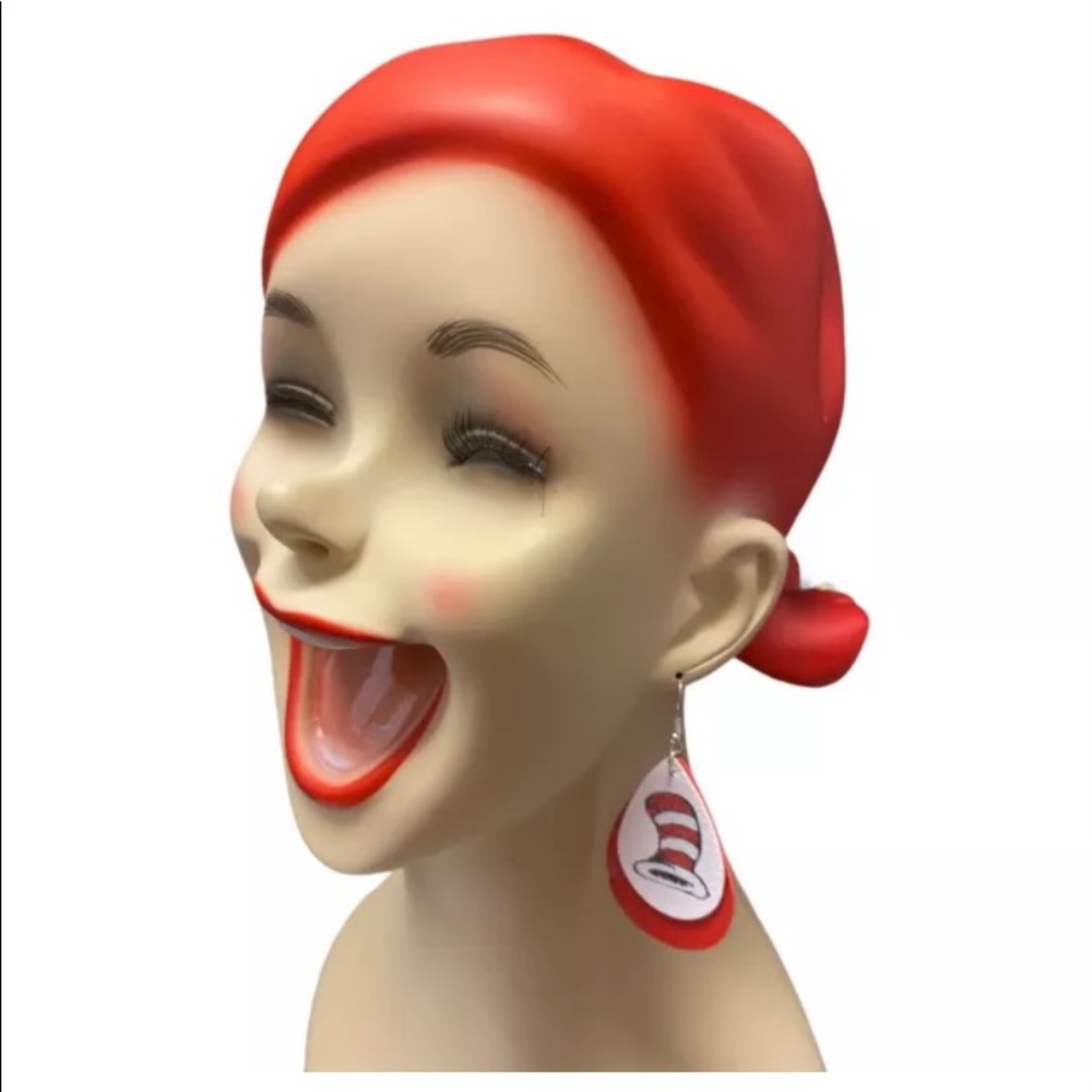 Dr. Seuss Cat in The Hat Faux Leather Earrings - Picture 2 of 4